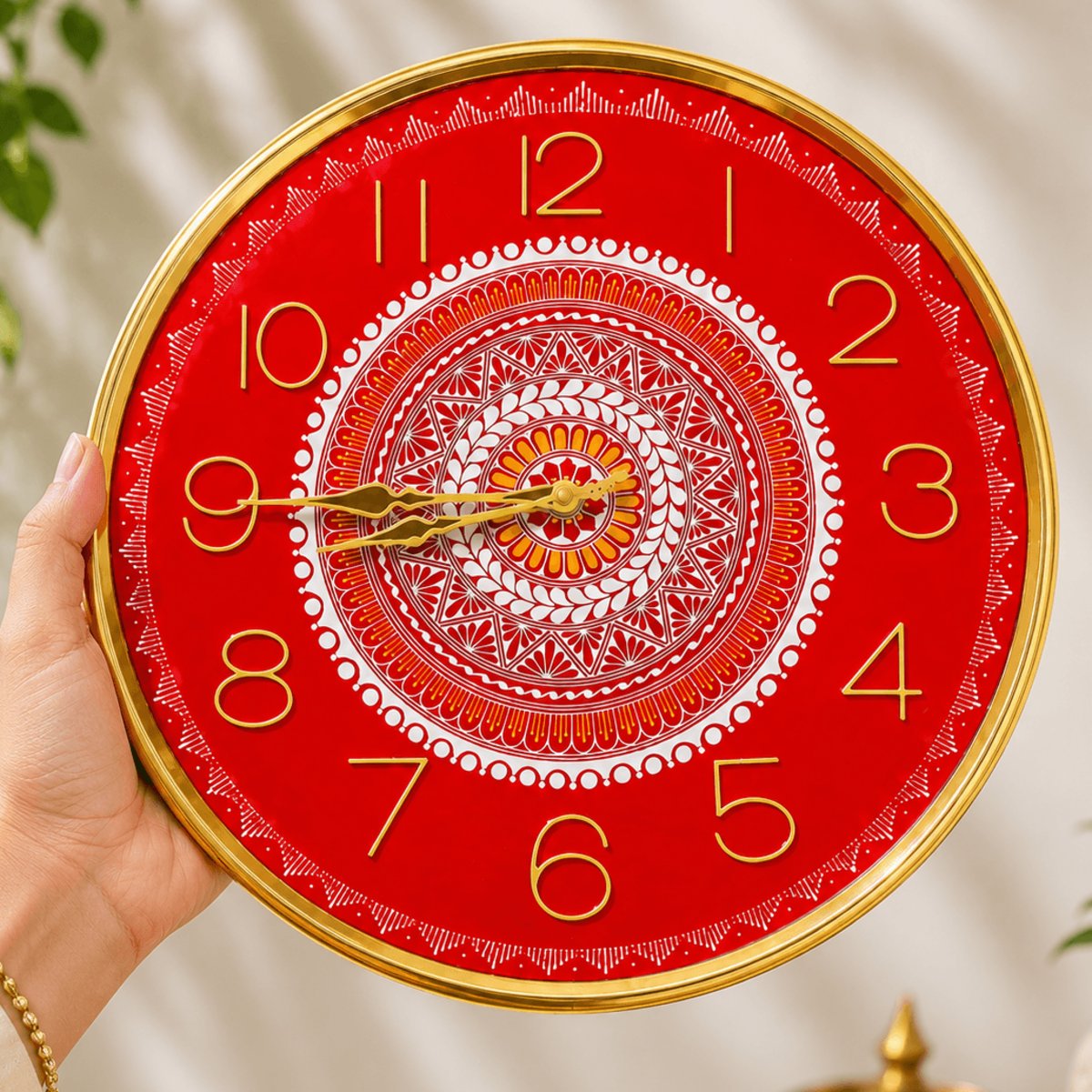 Handmade Aipan Wall Clock 36 cm | Traditional Kumaoni Wall Clock | PahadiKala