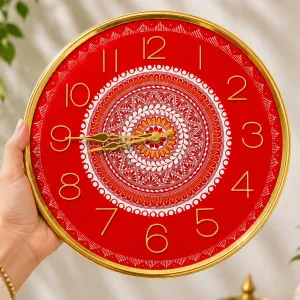 Handmade Aipan Wall Clock 36 cm | Traditional Kumaoni Wall Clock | PahadiKala