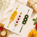Handmade Crochet Designer Rakhi Set of 3 | Floral Raksha Bandhan Rakhi Gift | 20cm