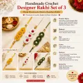 Handmade Crochet Designer Rakhi Set of 3 | Floral Raksha Bandhan Rakhi Gift | 20cm