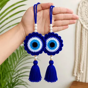 Handmade Crochet Evil Eye Hanging Set of 2 for Car & Home Decor | PahadiKala