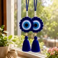 Handmade Crochet Evil Eye Hanging Set of 2 for Car & Home Decor