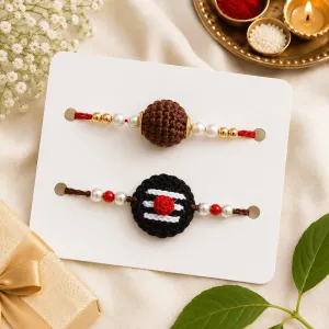 Handmade Crochet Rudraksha & Shivling Rakhi Set of 2 | Premium Raksha Bandhan Rakhi | 20cm | PahadiKala