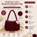 Handmade Crochet Burgundy Shoulder Bag with Bow | Premium Knitted Tote Bag for Women