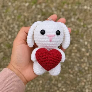 Handmade Crochet Bunny Keychain with Red Heart | 13 cm | PahadiKala