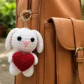 Handmade Crochet Bunny Keychain with Red Heart | 13 cm