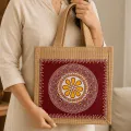 Hand-Painted Aipan Art Jute Tote Bag | 8×8 Inch