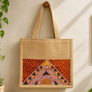 Hand-Painted Traditional Art Jute Tote Bag | 10×10 Inch | PahadiKala