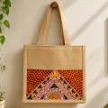 Hand-Painted Traditional Art Jute Tote Bag | 10×10 Inch