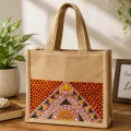 Hand-Painted Traditional Art Jute Tote Bag | 10×10 Inch