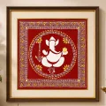 Handmade Aipan Art Lord Ganesha Wall Decor with Wooden Frame – 15×15 Inch