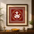 Handmade Aipan Art Lord Ganesha Wall Decor with Wooden Frame – 15×15 Inch