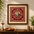 Handmade Aipan Art Neem Karoli Baba Wall Decor with Wooden Frame – 15×15 Inch