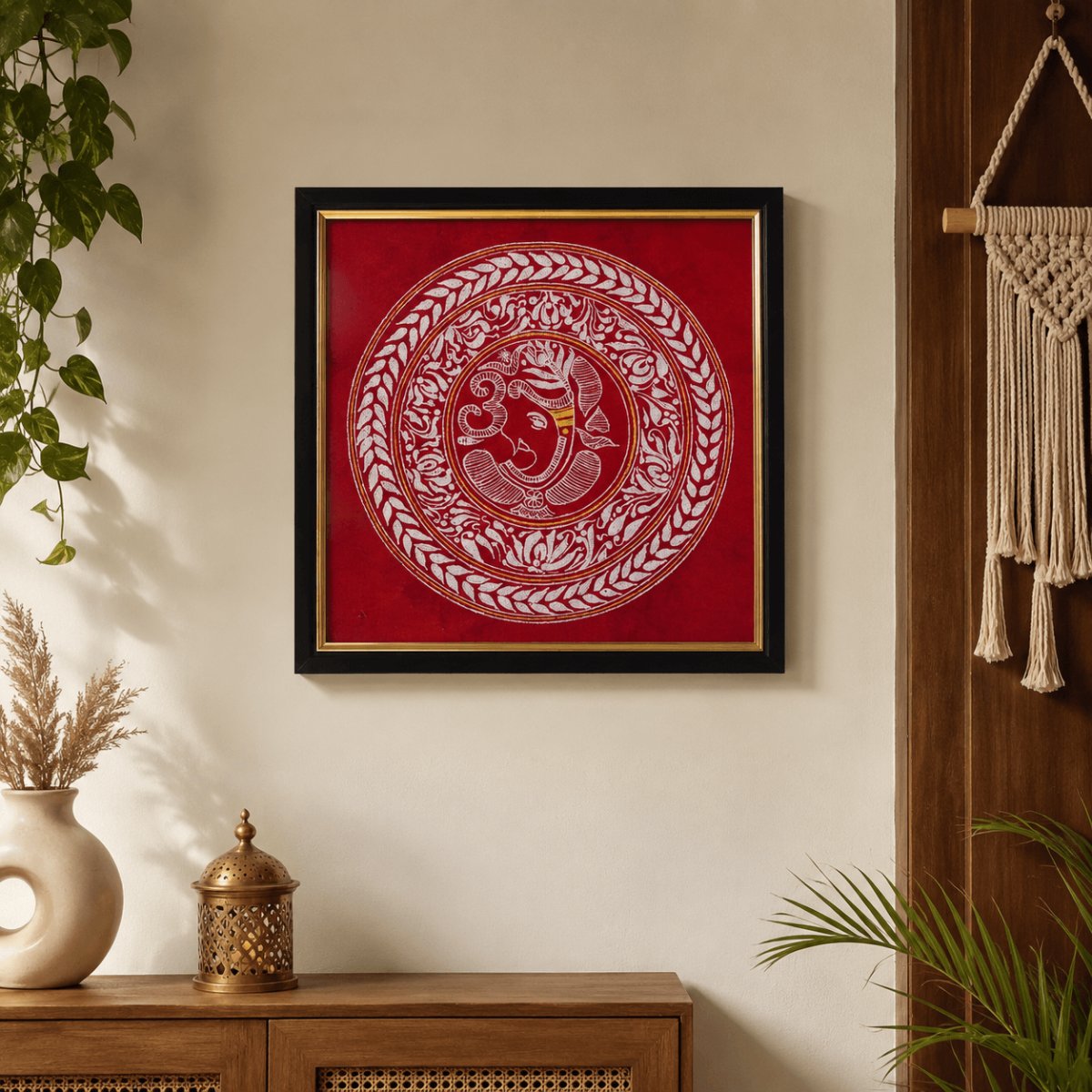 Handmade Aipan Art Ganesha Wall Frame | Traditional Uttarakhand Art | PahadiKala