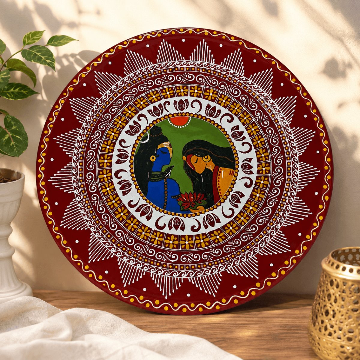 Handmade Shiv Parvati Mandala Wall Decor Plate | 30×30 cm | PahadiKala