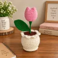 Handmade Crochet Pink Tulip Flower Pot | 12 cm Home Décor
