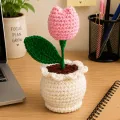 Handmade Crochet Pink Tulip Flower Pot | 12 cm Home Décor