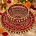 Handmade Karwa Chauth Pooja Thali Set | Thali, Channi & Diya