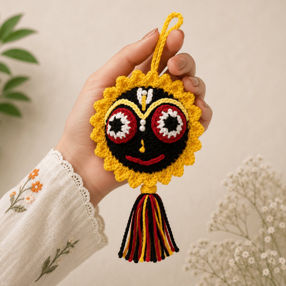 Handmade Crochet Jagannath Ji Bag Charm – 5 Inch | PahadiKala