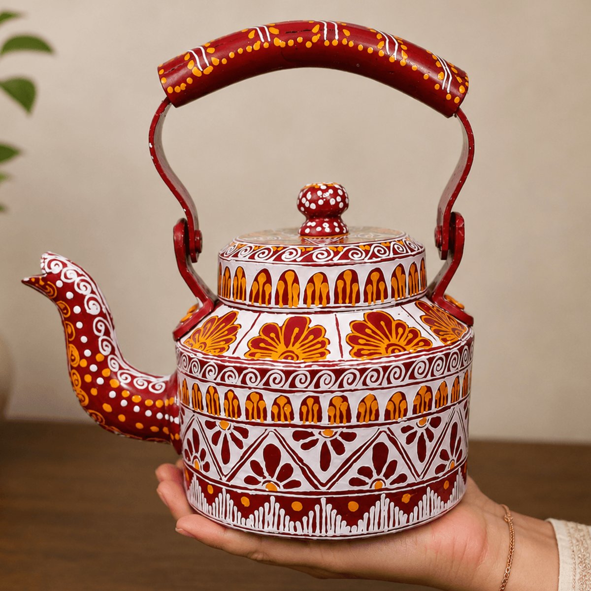 Hand-Painted Aipan Art Decorative Kettle | PahadiKala | PahadiKala