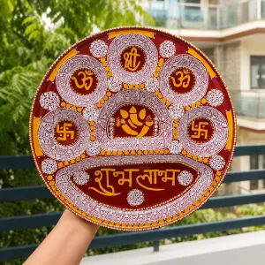 Handmade Aipan Shubh Labh Decorative Plate with Ganesh – 32 cm | PahadiKala