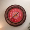 Red White Aipan Art Wall Clock 23x23 cm