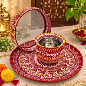 Hand-Painted Aipan Art Pooja Thali Set with Channi & Lota