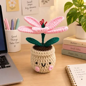 Handmade Crochet Lily Flower Pot | Cute Desk Decor | PahadiKala