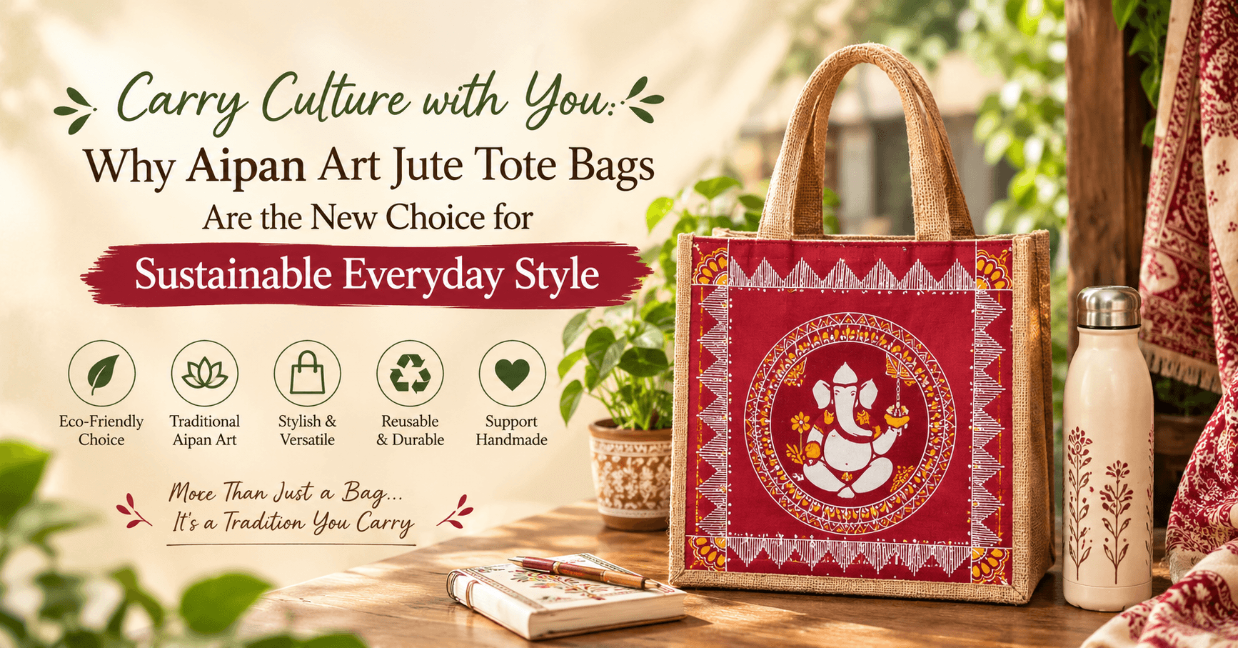Carry Culture with You: Why Aipan Art Jute Tote Bags Are the New Choice for Sustainable Everyday Style