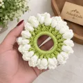 Handmade Crochet Mogra Scrunchie – White & Green