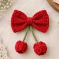 Handmade Red Crochet Bow Hair Accessory with Cherries