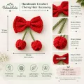 Handmade Red Crochet Bow Hair Accessory with Cherries