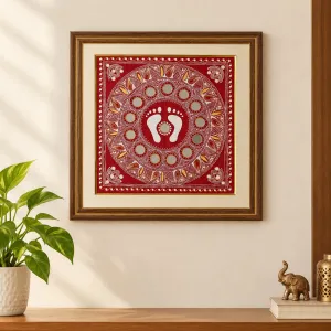 Hand-Painted Aipan Art Wall Frame with Laxmi Charan | 15×15 Inch | PahadiKala