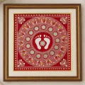 Hand-Painted Aipan Art Wall Frame with Laxmi Charan | 15×15 Inch