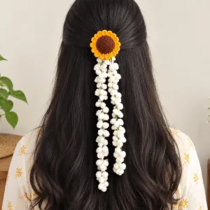 Handmade Crochet Sunflower Gajra Hair Clip | Floral Hair Accessory | PahadiKala