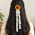 Handmade Crochet Sunflower Gajra Hair Clip | Floral Hair Accessory
