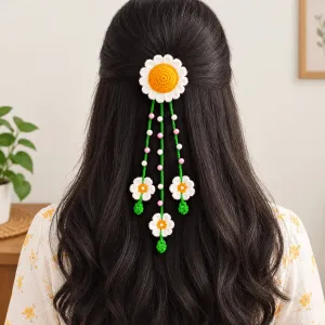 Handmade Crochet Daisy Flower Hair Clip | Floral Hair Accessory | PahadiKala