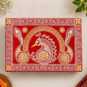 Handmade Aipan Art Chowki | 32×22×6 cm