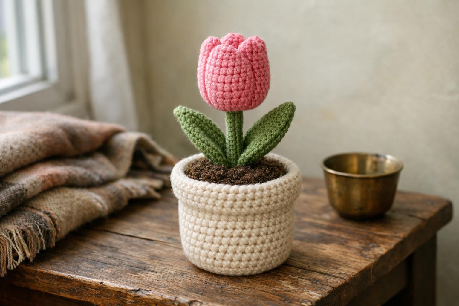 The Charm of a Handmade Crochet Tulip Flower Pot