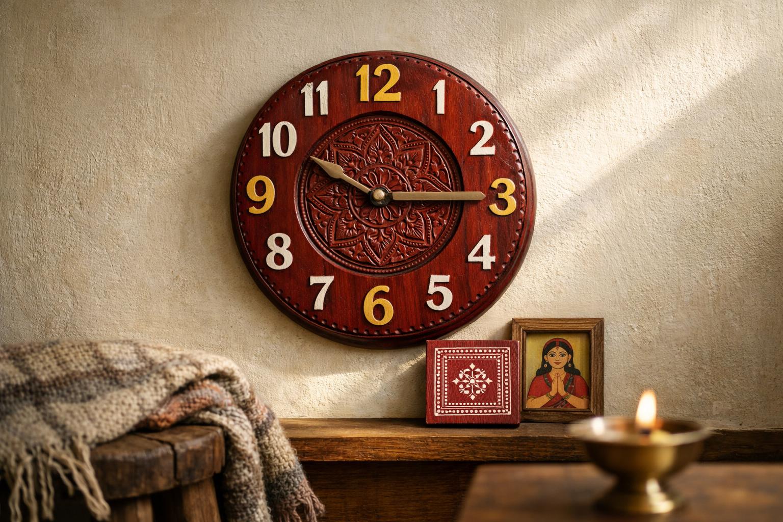 Red and White Wall Decor: Clocks, Aipan Art and More