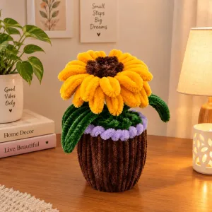 Handmade Sunflower Pot 12 cm | Pipe Cleaner Flower Décor | PahadiKala