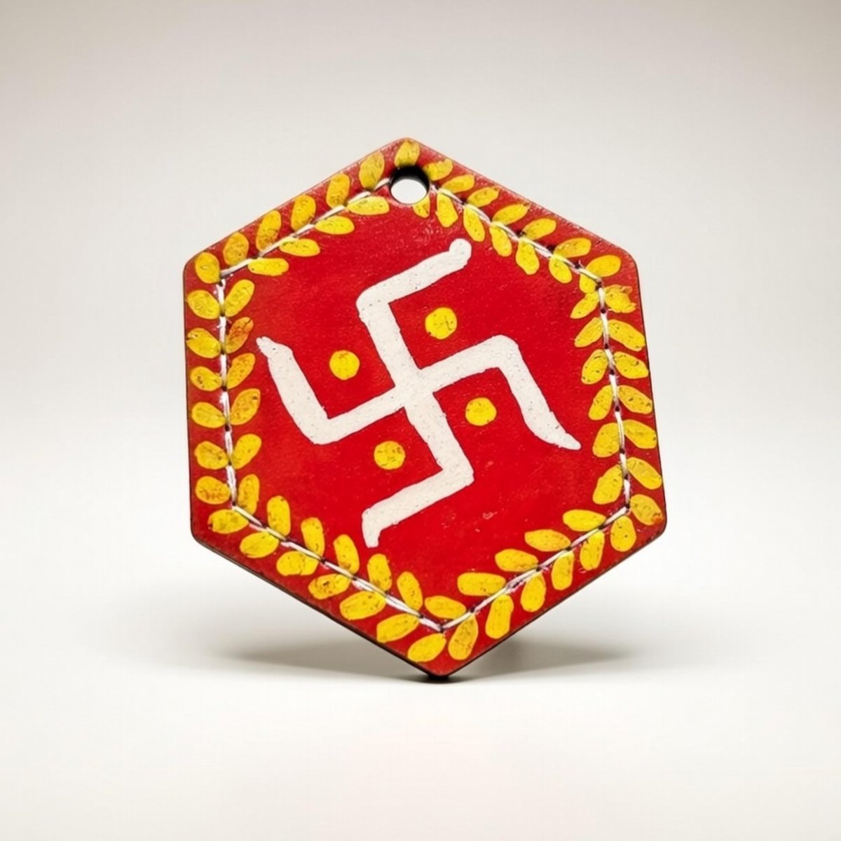 Aipan Swastik Keychain | Red Hexagon Design
