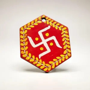 Aipan Swastik Keychain | Red Hexagon Design