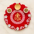 Red Resin Ganesh Ji Pooja Thali 8 Inch | Pahadikala