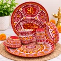 Aipan Art Pooja Thali Set with Accessories | 7 Pieces