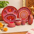 Aipan Art Pooja Thali Set with Accessories | 7 Pieces