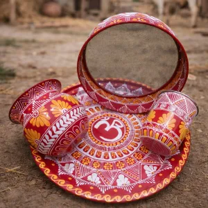 Traditional Red Aipan Pooja Thali Set