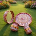 Traditional Red Aipan Pooja Thali Set