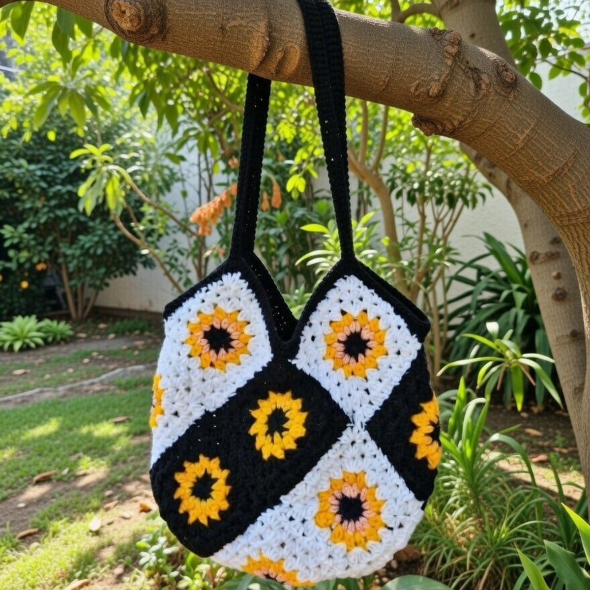 Handmade Crochet Sunflower Bag – Stylish Floral Tote Bag for Daily Use