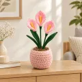 Handmade Crochet Pink Flower Pot for Home Decor